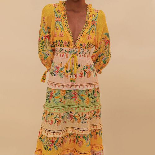 Farm Rio | Farm Rio Delicate Flowers Floral-Print Cotton Maxi Dre | Realry