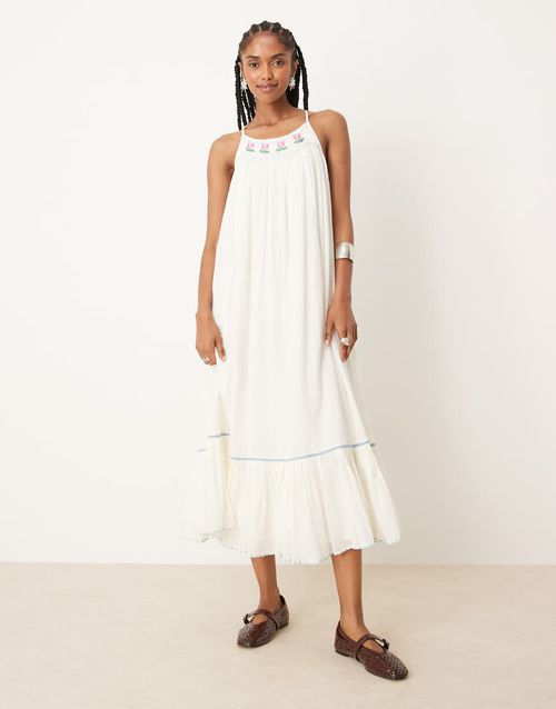 Free People | tip toe tulip embroidered midaxi dress in ivory-White | Realry