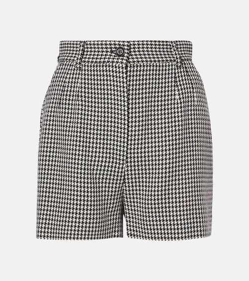 Houndstooth high-rise wool-blend shorts