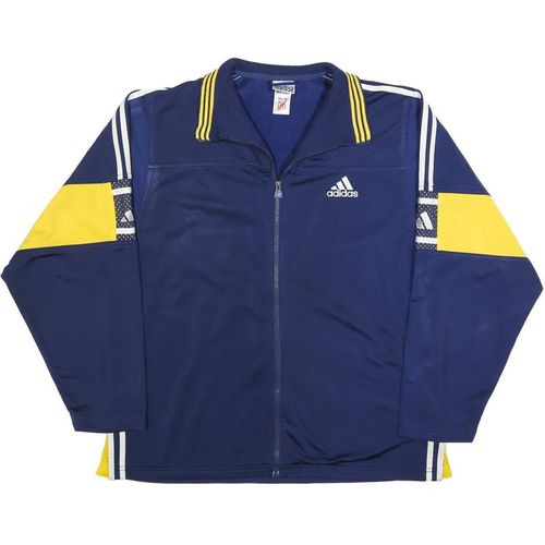 ADIDAS Mens Navy Blue & Yellow Track Jacket L Polyester Blend Zip Sportswear
