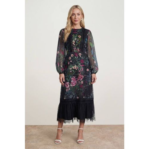 Oasis Women's Yoryu Chiffon Printed High Neck Maxi Dress in Purple