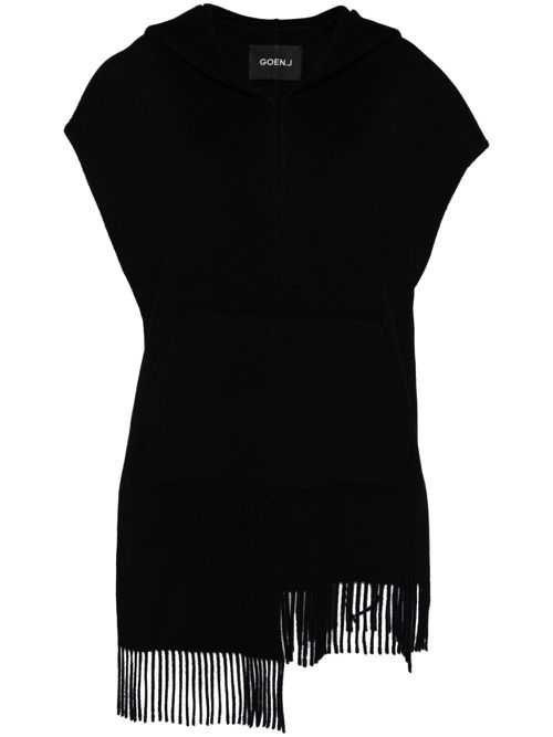 Fringed hooded poncho - Blue