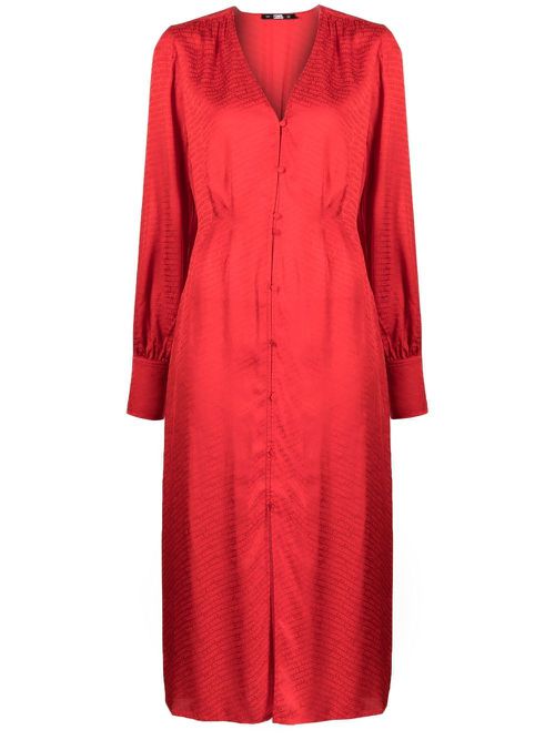 Logo-print jacquard shirt dress - Red