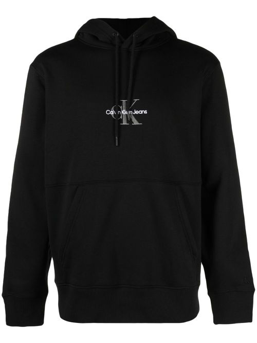 Logo-embroidered long-sleeve hoodie - Black
