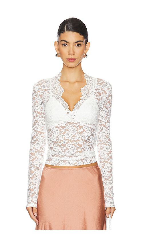 Free People x Intimately FP All Day Lace Long Sleeve Top In Ivory in Ivory. - XL also in