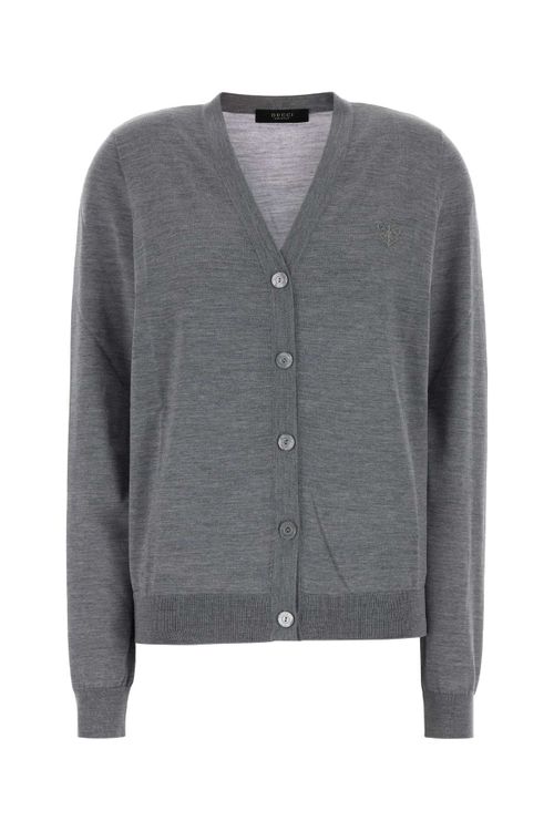 Wool Button-Front Cardigan — Gray