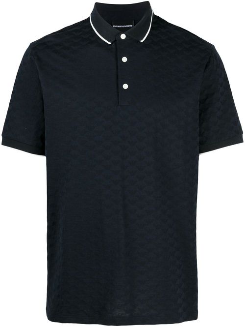 Textured knit polo shirt - Blue