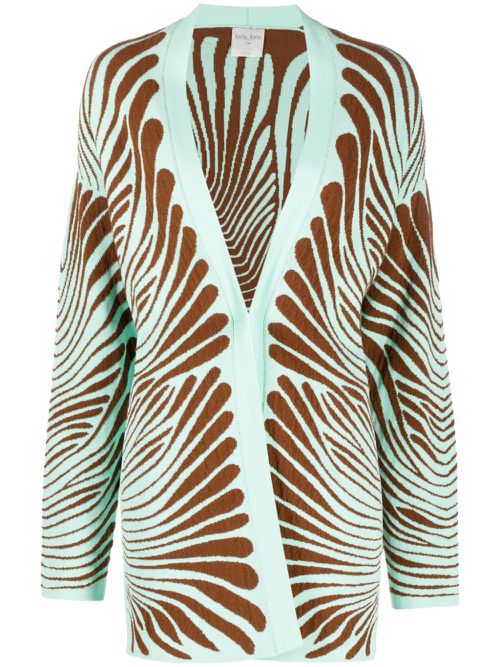 Intarsia-knit open front cardigan - Green