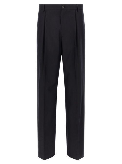 Wool with Herringbone Pattern Trousers — Black