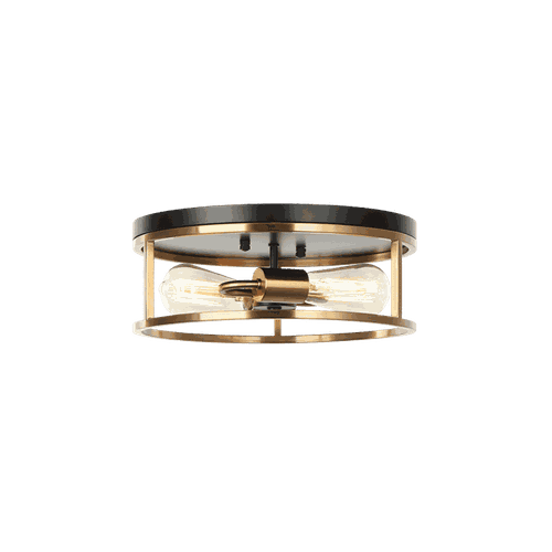 Black & Aged Gold Brass Two Light Flush Mount from the Clarke Collection