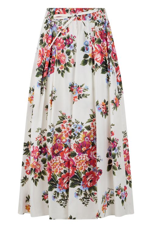 Floral Printed Poplin Long Dress with Elastic Waist