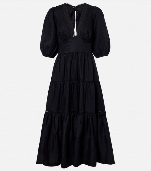 Meteora lace-trimmed linen midi dress