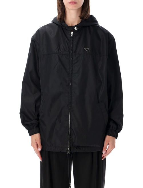 Re-Nylon Mini Hooded Blouson Jacket with Enameled Triangle Logo