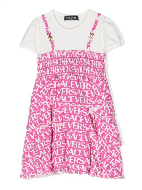 Logo-print ruffled dress - White