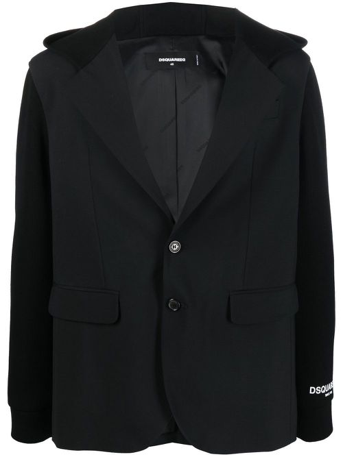 Single-breasted hooded blazer - Black