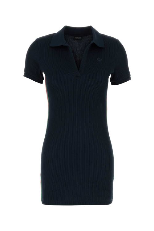 Ribbed Jersey Polo Polo Dress — Navy