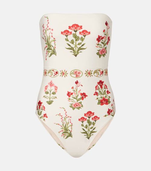 Illusion floral strapless swimsuit