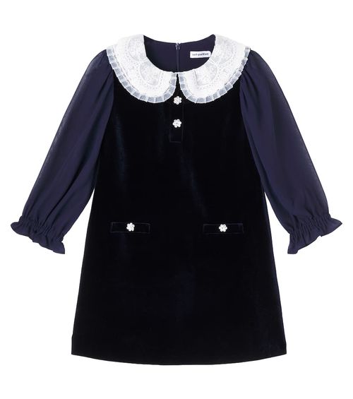 Lace-trimmed velvet dress