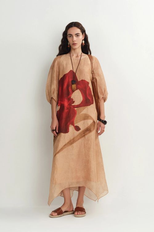 Mia Flora Print Dress in Silk-Linen