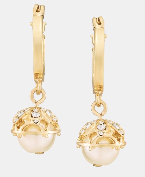 Pave & Imitation Pearl Charm Hoop Earrings - Silver
