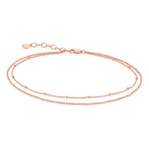 Rose Gold Beaded Double Chain Anklet