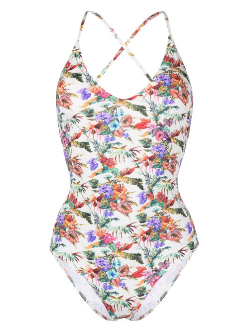 Mara floral-print scoop-neck swimsuit - Neutrals