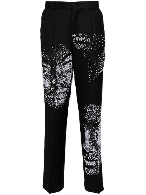 Faux-pearl embellishment straight leg trousers - Black