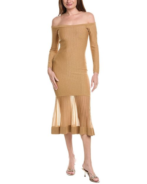 Rudy Off The Shoulder Sheer Knit Midi Dress