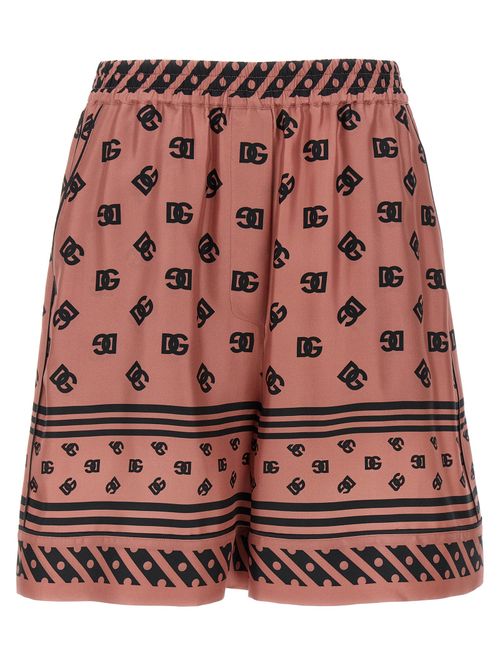 Logo-Printed Silk Bermuda Shorts — Pink