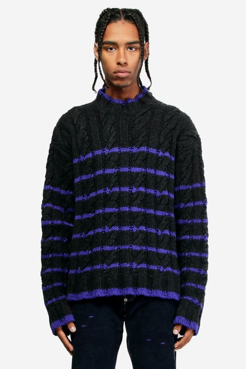 Striped cable knit jumper - Black