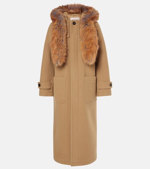 Faux fur-trimmed wool coat