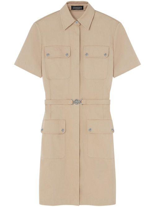 Cargo gabardine mini shirt dress - Neutrals