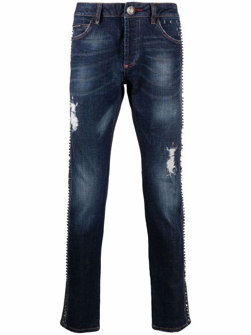 Distressed straight-leg jeans - Blue