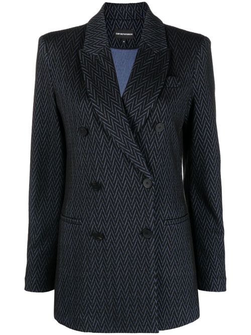 Double-breasted herringbone blazer - Blue