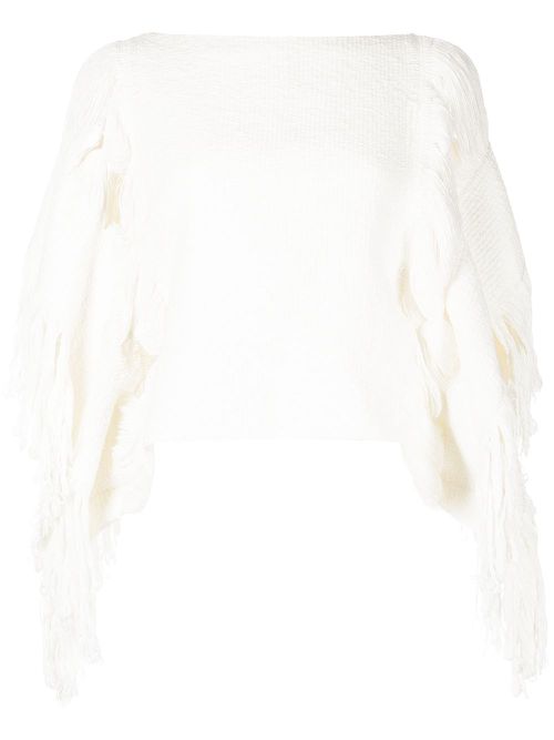 Fringed-detail knitted top - White