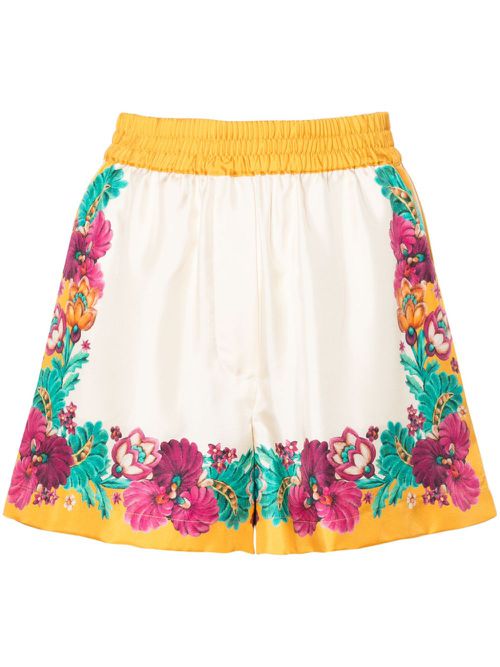 Floral-print silk shorts - Neutrals