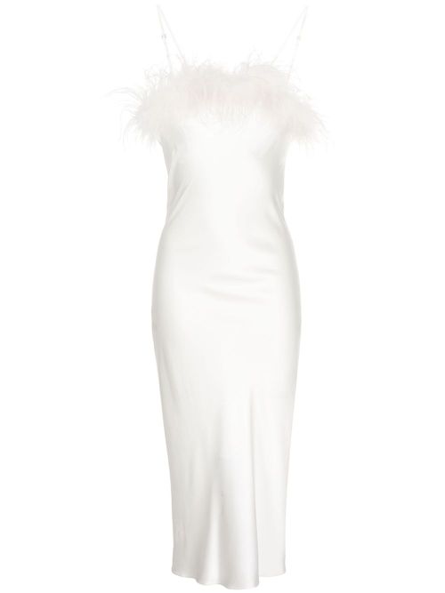 Camille feather-trim silk dress - White