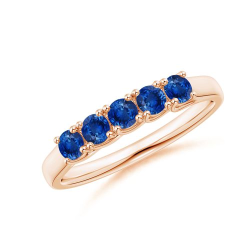 Angara 0.6 Carat Half Eternity Five Stone Blue Sapphire Wedding Band in 18K Rose Gold