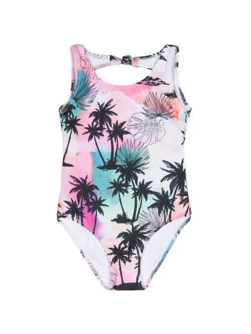 Tropical-print open-back swimsuit - Black