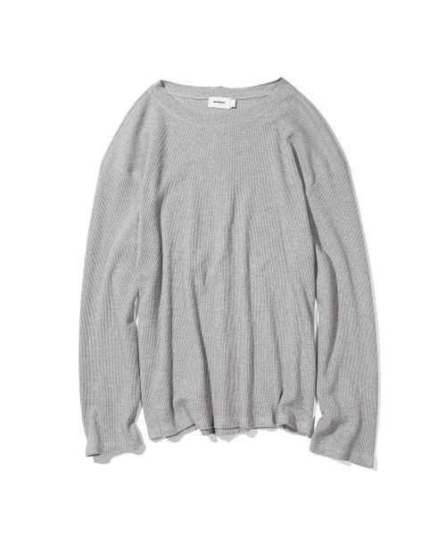 Waffle Cut Divide Boat Neck Long Sleeve MSSLS002-GY