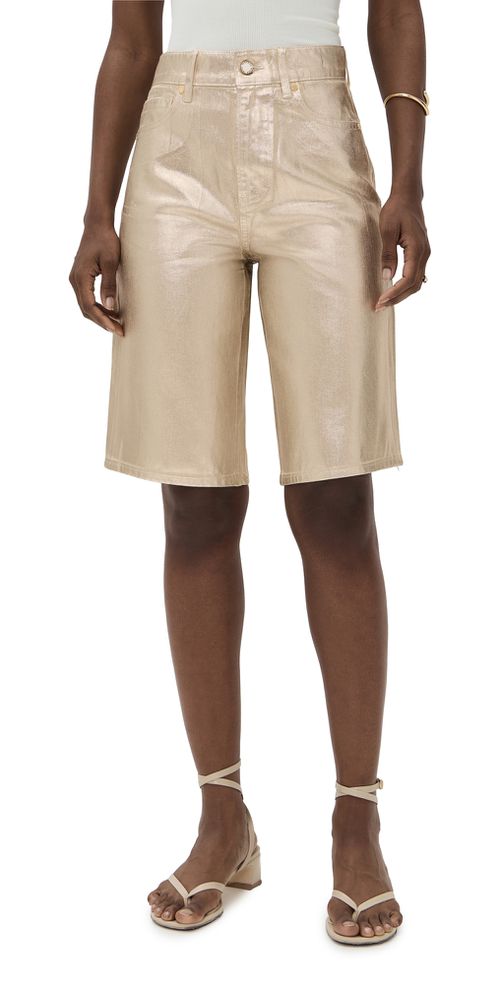 Veronica Beard Jean Charlotte Mid Rise Metallic Shorts Gold