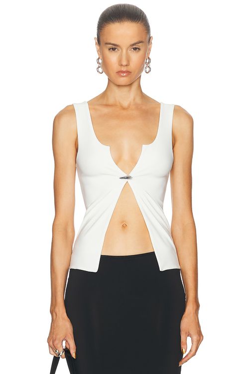 Grace Ling Shark Teeth Tank Top in Ivory - Ivory.  L-XL also in