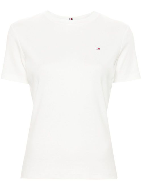 Flag-embroidered cotton T-shirt - White