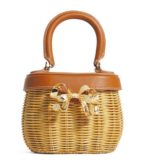 Rattan Bow Top-Handle Basket Bag