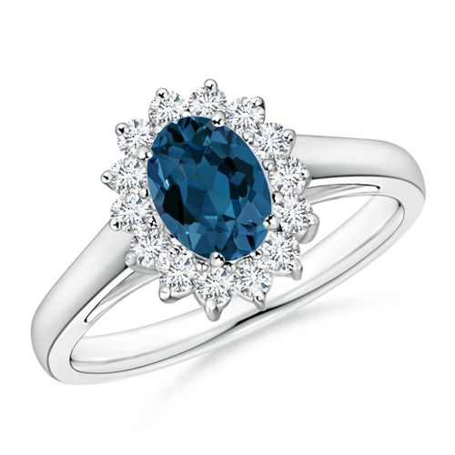 Angara 0.95 Carat Princess Diana Inspired London Blue Topaz Ring with Halo in Platinum