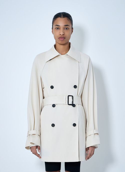 Double-breasted Cotton Trench Coat - Woman Coats Cream Fr