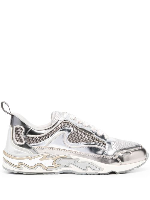 Flame-detail panelled sneakers - Silver