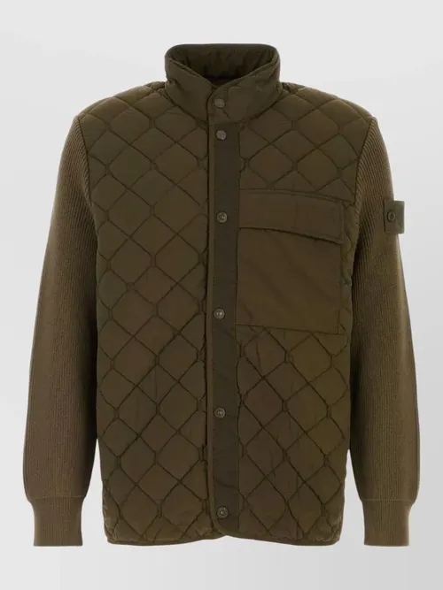 Stone Island - quilted nylon jacket front pocket collar