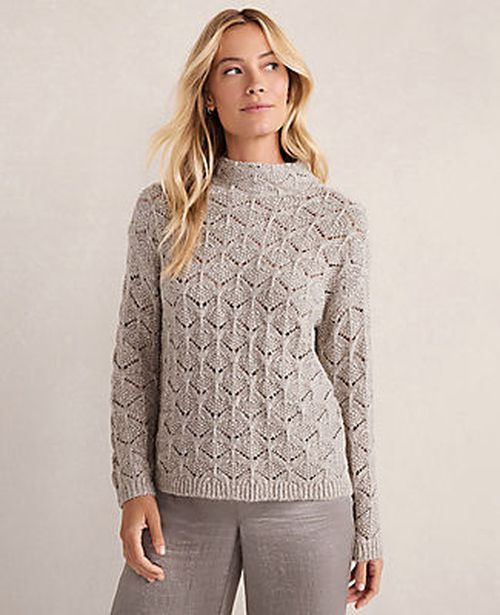 Ann Taylor Haven Well Within Lurex Blend Pointelle Crewneck Sweater