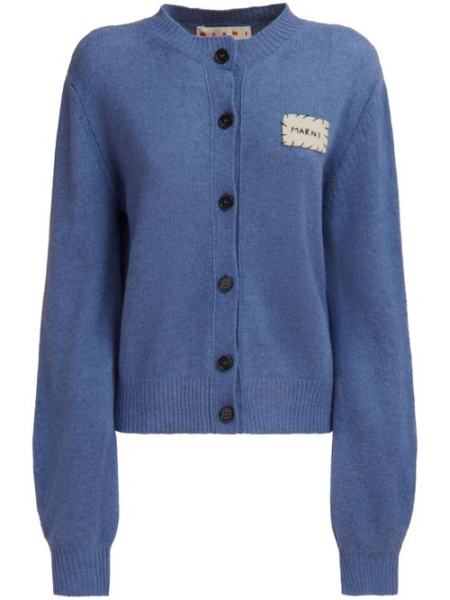 Marni logo-patch cashmere cardigan - ブルー